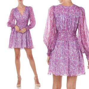 Amur Indie purple blue silk puff sleeve dress size 4 Cottagecore feminine fairy